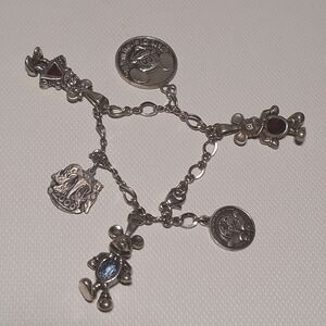 * Disney 925 Bracelet 5 Sterling Charms Epcot Mickey Mouse w/stones